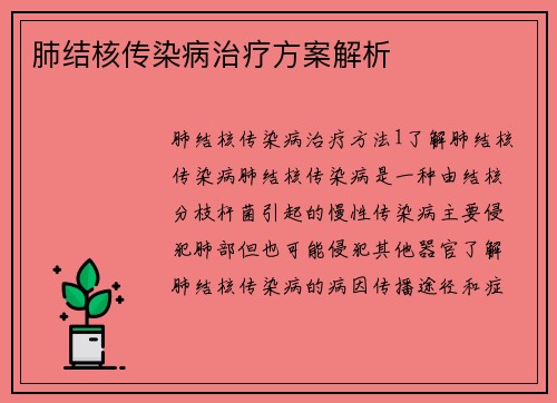 肺结核传染病治疗方案解析